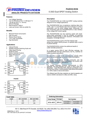 PA2535 datasheet - 0.35Y Dual SPDT Analog Switch