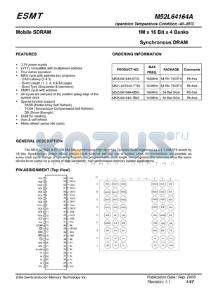 M52L64164A-7BIG datasheet - 1M x 16 Bit x 4 Banks Synchronous DRAM