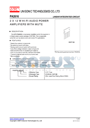 PA2616L-H09-B-T datasheet - 2 X 12 W HI-FI AUDIO POWER AMPLIFIERS WITH MUTE