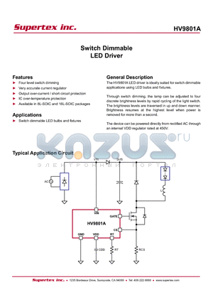 HV9801ANG-G datasheet - Switch Dimmable LED Driver