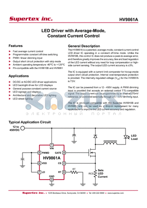 HV9861ANG-G datasheet - LED Driver with Average-Mode, Constant Current Control
