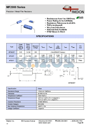 MF2617 datasheet - Precision / Metal Film Resistors