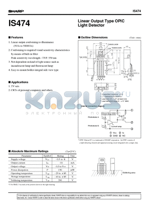 IS474 datasheet - Linear Output Type OPIC Light Detector