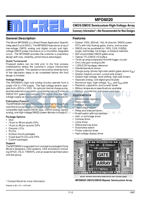MPD8020 datasheet - CMOS/DMOS Semicustom High-Voltage Array Summary Information*.Not Recommended for New Designs