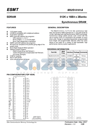 M52S16161A-8TG datasheet - 512K x 16Bit x 2Banks Synchronous DRAM