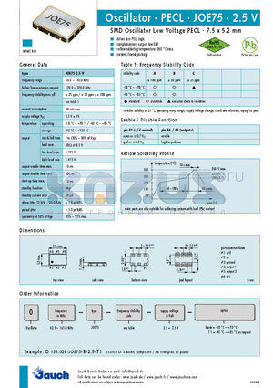 O62.5-JOE75-C-2.5-T1 datasheet - SMD Oscillator Low Voltage PECL