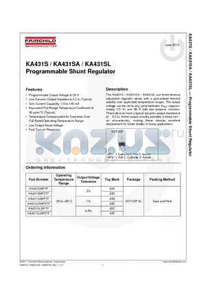KA431SLMF2TF datasheet - Programmable Shunt Regulator