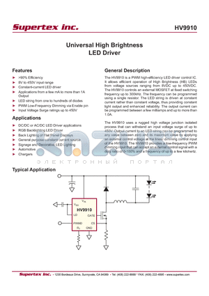 HV9910NG-G datasheet - Universal High Brightness LED Driver