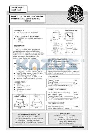 IS607 datasheet - OPTICALLY COUPLED BILATERAL SWITCH NON-ZERO CROSSING TRIAC