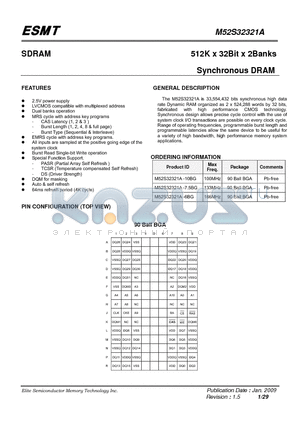 M52S32321A-7.5BG datasheet - 512K x 32Bit x 2Banks Synchronous DRAM