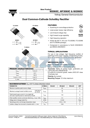 MF3060C-E3/4W datasheet - Dual Common-Cathode Schottky Rectifier