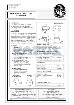 IS610X datasheet - PHOTON COUPLED BILATERAL ANALOG FET