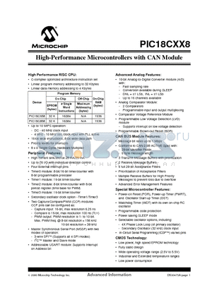 PIC18LC658-E/CL datasheet - High-Performance Microcontrollers with CAN Module