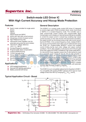 HV9912NG-G datasheet - Switch-mode LED Driver IC With High Current Accuracy and Hiccup Mode Protection