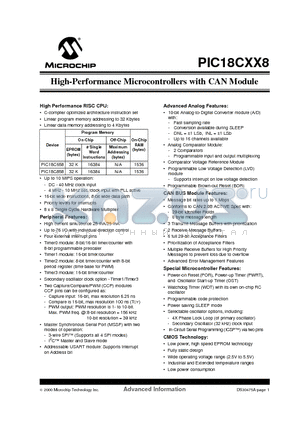 PIC18LC858-I/L datasheet - High-Performance Microcontrollers with CAN Module