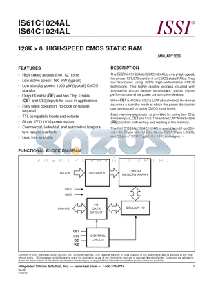 IS61C1024AL-12J datasheet - 128K x 8 HIGH-SPEED CMOS STATIC RAM