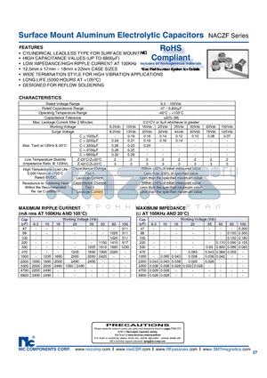 NACZF datasheet - Surface Mount Aluminum Electrolytic Capacitors