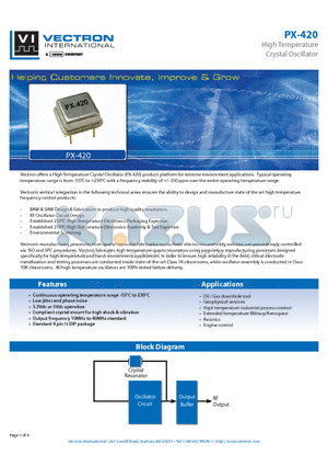 PX-420 datasheet - High Temperature Crystal Oscillator