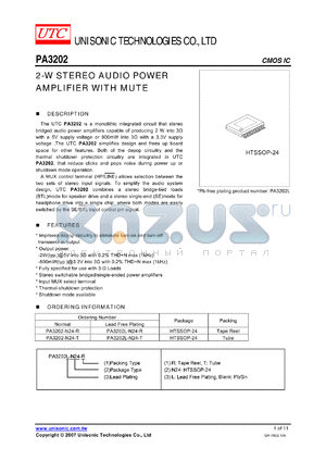 PA3202-N24-R datasheet - 2-W STEREO AUDIO POWER AMPLIFIER WITH MUTE