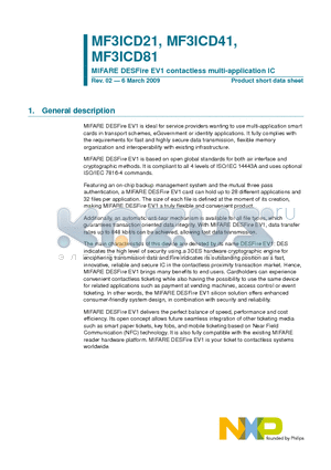 MF3ICD81 datasheet - MIFARE DESFire EV1 contactless multi-application IC