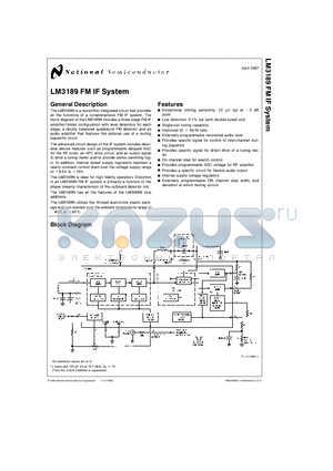 LM3189 datasheet - LM3189 FM IF System