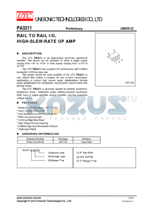 PA3211 datasheet - RAIL TO RAIL I/O,HIGH-SLEW-RATE OP AMP