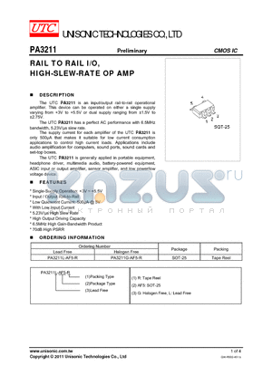 PA3211 datasheet - RAIL TO RAIL I/O, HIGH-SLEW-RATE OP AMP