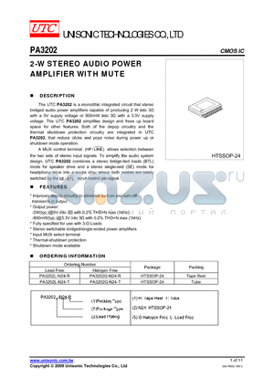 PA3202G-N24-T datasheet - 2-W STEREO AUDIO POWER AMPLIFIER WITH MUTE