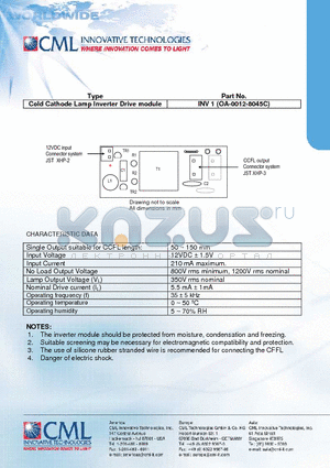 OA-0012-8045C datasheet - Cold Cathode Lamp Inverter Drive module