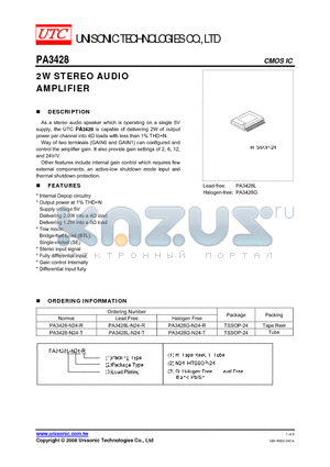 PA3428-N24-R datasheet - 2W STEREO AUDIO AMPLIFIER