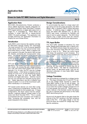 M539 datasheet - Drivers for GaAs FET MMIC Switches and Digital Attenuators