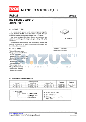 PA3428L-N24-R datasheet - 2W STEREO AUDIO AMPLIFIER