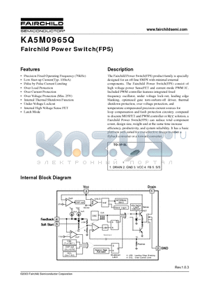 KA5M0965QYDTU datasheet - Fairchild Power Switch(FPS)