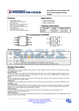 PA3526-H datasheet - Dual USB Power Control Switch with Over-Current/Voltage Protection