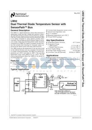 LM32 datasheet - Dual Thermal Diode Temperature Sensor with SensorPath Bus