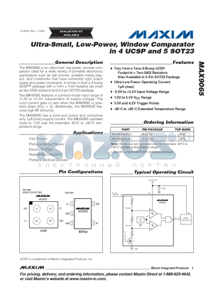 MAX9065EBS+ datasheet - Ultra-Small, Low-Power, Window Comparator in 4 UCSP and 5 SOT23