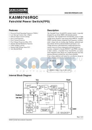 KA5M0765RQCYDTU datasheet - Fairchild Power Switch(SPS)