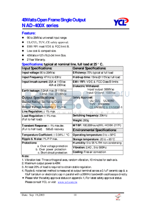 NAD-400X datasheet - 40Watts Open Frame Single Output