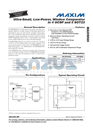 MAX9065EUK+ datasheet - Ultra-Small, Low-Power, Window Comparator in 4 UCSP and 5 SOT23
