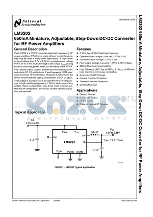 LM3202 datasheet - 650mA Miniature, Adjustable, Step-Down DC-DC Converter for RF Power Amplifiers