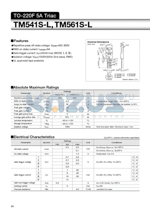 M541 datasheet - TO-220F 5A Triac