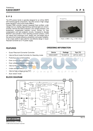 KA5Q1265RT datasheet - product family is specially designed for an off-line SMPS