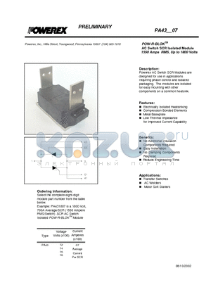 PA431807 datasheet - POW-R-BLOK AC Switch SCR Isolated Module (1550 Amps RMS, Up to 1800 Volts)