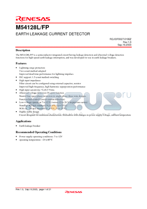 M54128L datasheet - EARTH LEAKAGE CURRENT DETECTOR