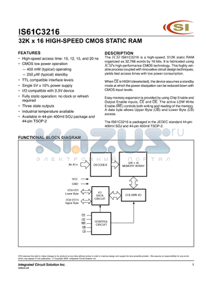 IS61C3216-12TI datasheet - 32K x 16 HIGH-SPEED CMOS STATIC RAM