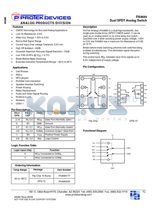 PA4684 datasheet - Dual SPDT Analog Switch