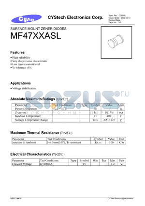 MF47XXASL datasheet - SURFACE MOUNT ZENER DIODES
