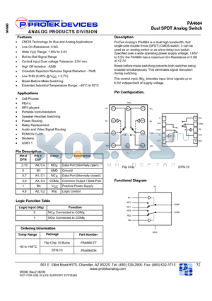 PA4684-T7 datasheet - Dual SPDT Analog Switch