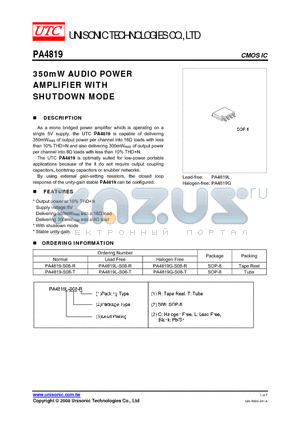 PA4819 datasheet - 350mW AUDIO POWER AMPLIFIER WITH SHUTDOWN MODE