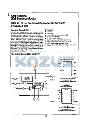 MF4CN-100 datasheet - 4TH ORDER SWITCHED CAPACITOR BUTTERWORTH